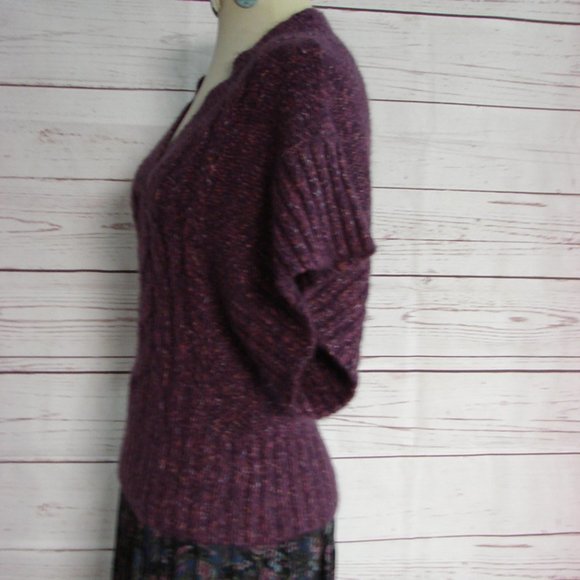 Purple Pink Flecks Cable Knit V Sweater S/Sleeve - Picture 6 of 14